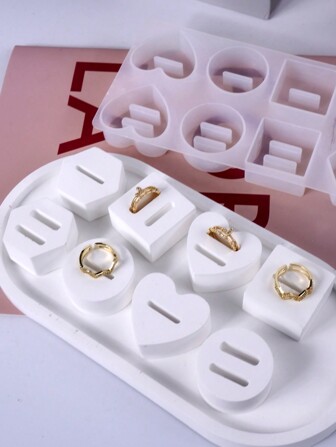 8 Gird Ring Holder Silicone Mold Round Hexagonal Heart Ring Support Concrete Mould DIY Rings Display Stand Crystal Resin Molds Valentines