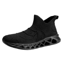 經濟實惠的一腳蹬襪式運動鞋,輕便方便,易於穿脫,大尺碼,四個季節,針織純色 - 黑色 - 查看 9