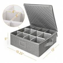 LotFancy Cup And Mug Storage Container, Hard Shell, China Coffee Mug Storage Box With Dividers & Handles, Holds 12 Tea Cups, Grey - Grey - View 3