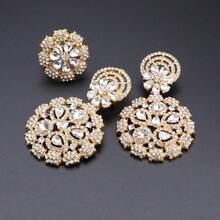 義大利金色水晶首飾套裝,包括項鍊、耳環、手鍊和戒指,適合非洲新娘派對或女士結婚禮物 - 米色 - 查看 6