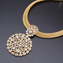 義大利金色水晶首飾套裝,包括項鍊、耳環、手鍊和戒指,適合非洲新娘派對或女士結婚禮物 - 米色 - 查看 4