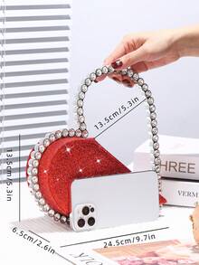 水鑽裝飾閃亮心形新穎手拿包,優雅閃光紋理手提包,經典創意晚餐包,非常適合派對、舞會、婚禮、生日禮物、情人節禮物 - 紅色 - 查看 9