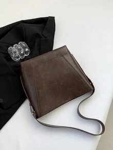 大容量純色女包新款休閒單肩包斜背包時尚百搭通勤水桶包適合上課、約會、逛街,送朋友的禮物 - 咖啡棕 - 查看 7