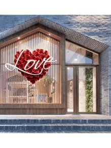 1入組浪漫情人節玫瑰心形壁貼,防水可拆除玻璃牆貼紙用於商店櫥窗裝飾 - 彩色 - 查看 1