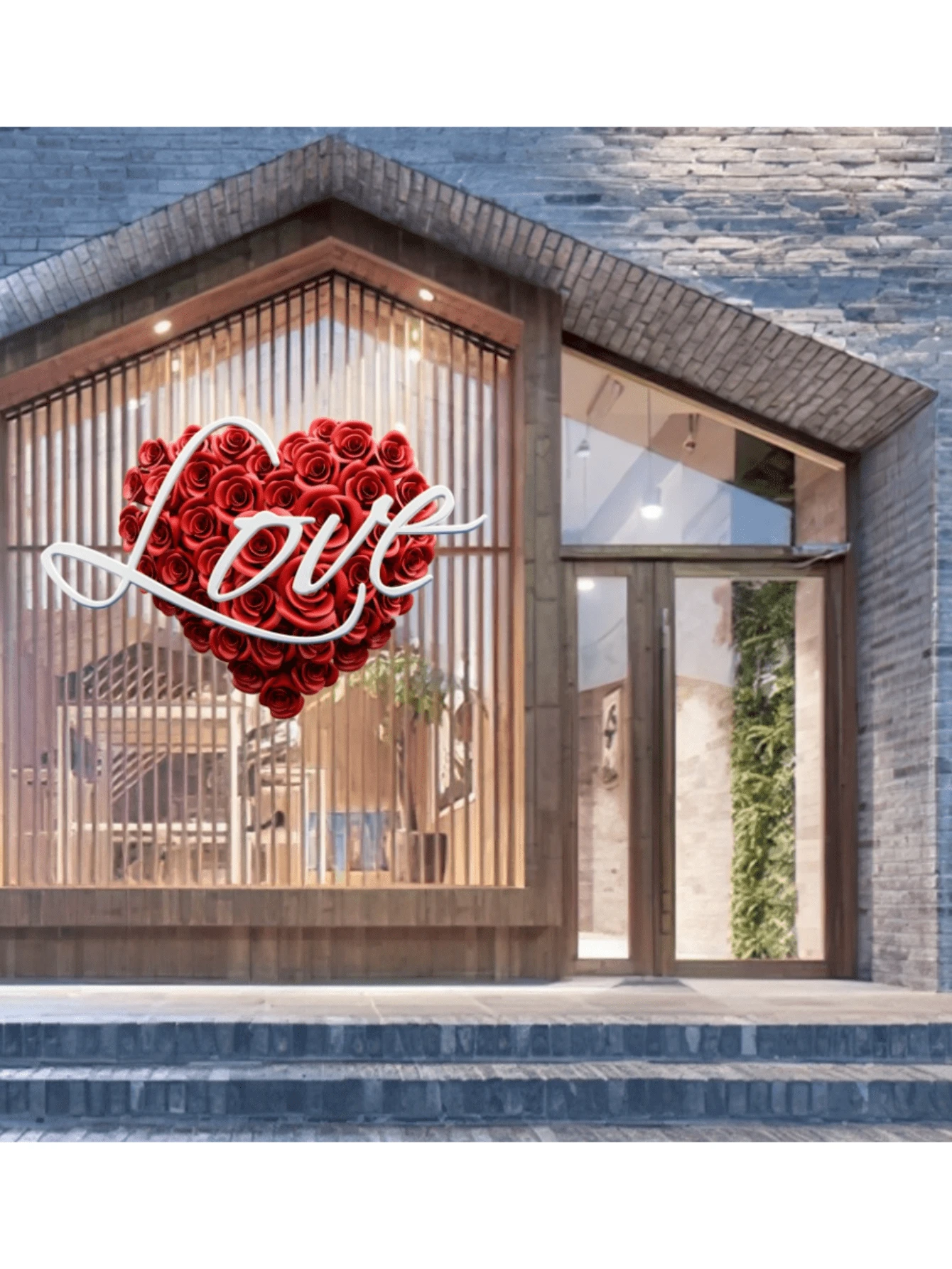 1入組浪漫情人節玫瑰心形壁貼,防水可拆除玻璃牆貼紙用於商店櫥窗裝飾 - 彩色 - 查看 1