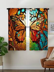 2入組彩繪蝴蝶窗簾,無孔門簾,適用於臥室、辦公室、廚房、客廳、書房等家居裝飾 - 彩色 - 查看 5