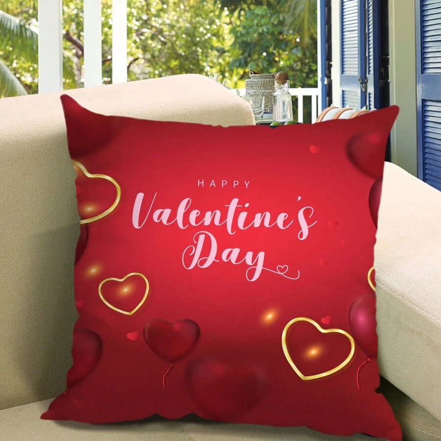 1pc Valentine's Day Red Pattern Printed Pillowcase, Home Decorative Pillow Cover For Sofa Cushion. (Pillow Inner Not Included) - Multicolor - View 1