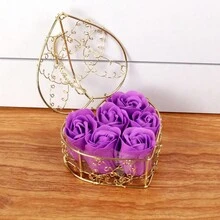 6pcs Heart-Shaped Rose Soap Flowers In A Hollow Iron Basket For Wedding Decoration, Birthday, And Gift - Multicolor - View 22