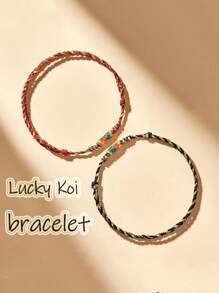 1pc Handmade Knots Red Black String Lucky Koi Bracelets For Men Women, Adjustable Size ,Perfect Gifts For Couples Sister Family Best Friends