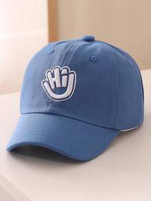 1頂兒童棒球帽，拼色 HI 字母刺繡，多色通用棒球帽 - 藍色 - 查看 2