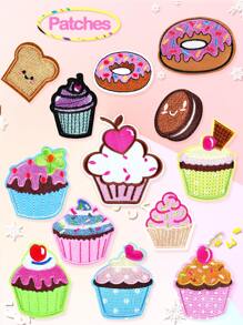 13pcs Cake & Doughnut Patterned Cloth Stickers, Cute Style Embroidered Iron On/Sew On Appliques For Backpacks, Jeans, Jackets, Diy Craft On Clothes, Shoes, Hats, Bags, Etc.