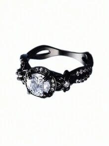 1個新式復古四爪圓鑽鑲鑽槍黑朋克女戒指禮物 - 藍色 - 查看 7