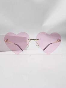 1pc Multicolor Heart Shaped Metal Frame Eyeglasses, Unisex, And Suitable For Daily Use. Made Of Pc Material Cute Beach Accessories For Women Glasses Shades Basics Fall Winter Women Outfits Clothes Business Casual Gifts - Gold - View 9