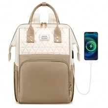 VSNOON Laptop Backpack For Women,15.6 Inch Stylish Rucksack Wide Open, College School Backpack With USB Charging Port, Water Resistant Travel Business Work Bag Computer Bookbag For Men - Khaki - View 1