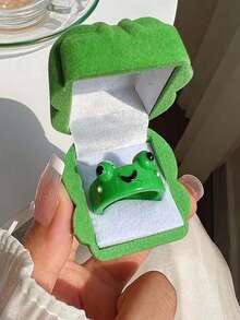 1組綠色絨布青蛙戒指盒,創意可愛的珠寶盒包裝,營造浪漫氛圍 - 禮盒裝綠色蛙戒指 - 查看 4
