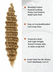 22 Inch Soft Light Brown Ocean Wave Crochet Braided Wig, Deep Wave Twist Braid Crochet Hair Extensions, Curly Crochet Braided Wig, 1 Pack Long Wave Crimped Braid Synthetic Crochet Wig (22 Inch, 27#) - Light Brown - View 5