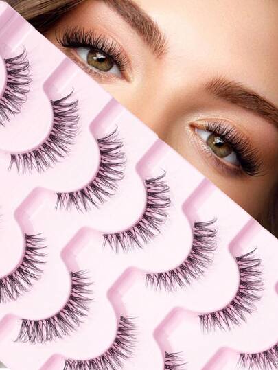 7pairs Natural D-Shaped Crossed Stalk Transparent Stem False Eyelashes For Lengthening Eye Tips Strip Lashes,Lashes,Eyelashes,Fake Lashes