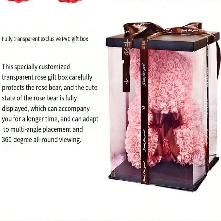 Preserved Rose Teddy Bear Comes With Gift Box, Ideal For Home