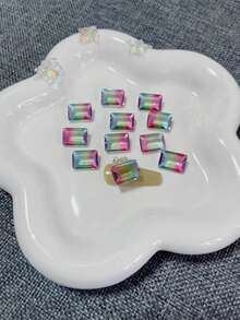 36pcs K9 10*14mm Aquamarine Ice Sugar Crystal Rhinestones, Great For Diy Women's Daily Or Party Nail Art - Blue-yellow-pink Tourmaline - View 2