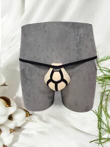 黑色性感男士G弦內褲，帶有鬆緊環孔設計和開放式袋口