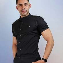 camisa strech Lisa, Manga corta - Negro - Ver 2