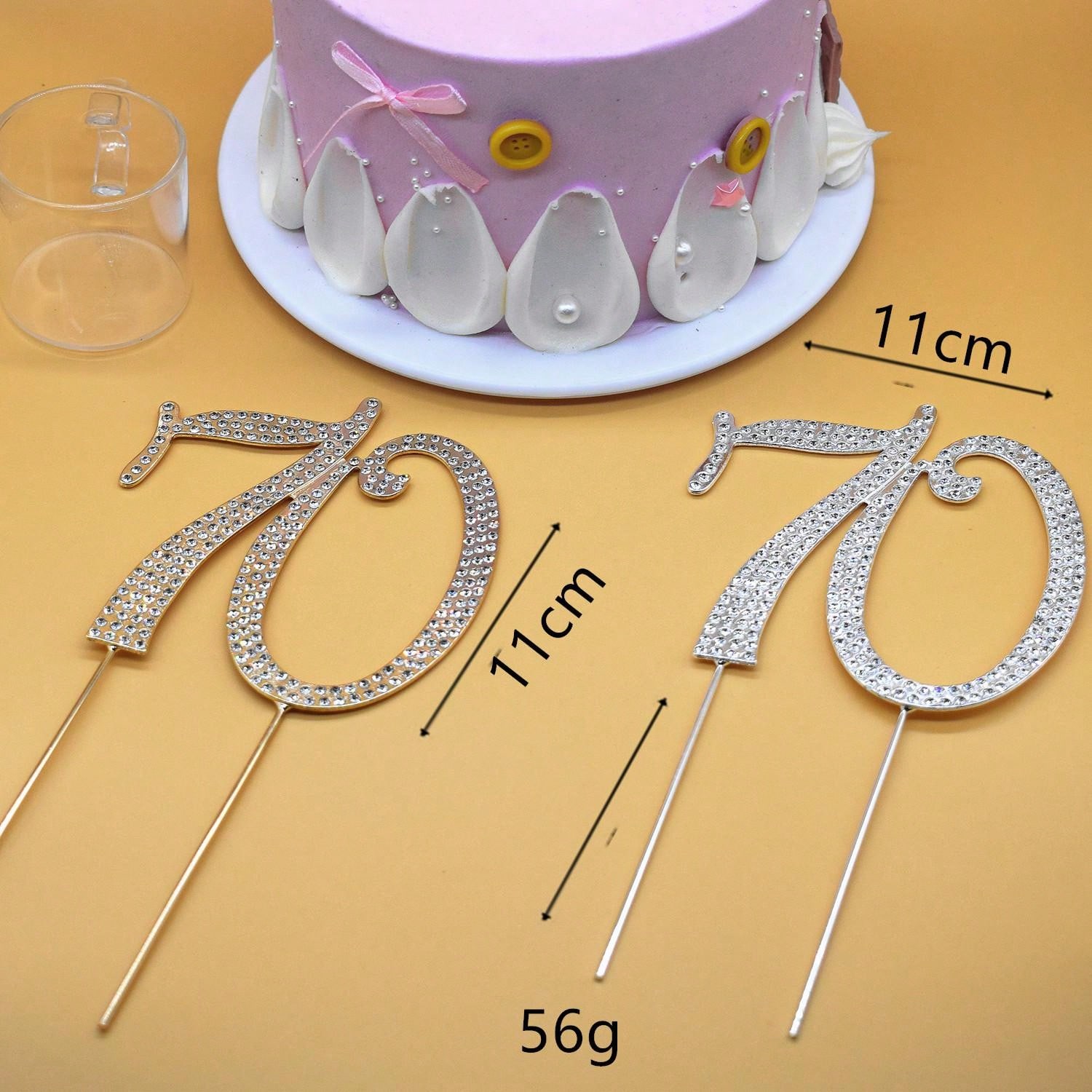 70th Birthday Cake Topper With Rhinestones, Happy Birthday Cake