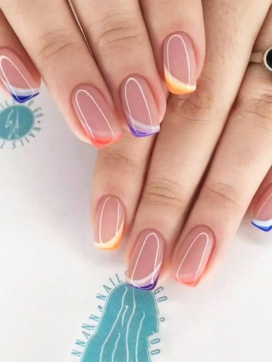 24 cái Tiếng Pháp Kích thước trung bình Hình vuông Móng giả Với Màu sắc thay đổi dần Thiết kế , Bao gồm 1 cái Của Thạch Gel Và 1 cái Giũa móng tay , Có thể tháo rời Phong cách , Hoàn hảo Cho bữa tiệc , Nhảy , Và Hằng ngày - Nhiều màu - Xem 1