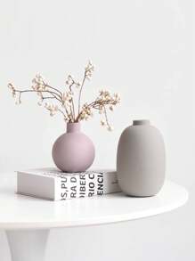 1pc Modern Simple Macaron Gray Ceramic Vase, Home Decor Item For Living Room Desk, Creative Small Flower Vase For Tabletop Floral Arrangement Back To School Room Decor School Supplies Glass Vase
