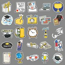 50入原創畢業季貼紙,涂鴉卡通設計,非侵權,可貼於diy、手機、行李上 - 黑色 - 查看 4