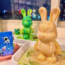 23/33CM Graffiti Fluid Bear Rabbits Piggy Bank DIY White Body Ornament Bunny Model Desktop Decoration Painting Doll Sculpture Crafts
