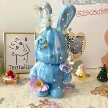 23/33CM Graffiti Fluid Bear Rabbits Piggy Bank DIY White Body Ornament Bunny Model Desktop Decoration Painting Doll Sculpture Crafts