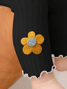 1 件女孩荷葉邊蕾絲蕾絲薄彈力緊身褲,春季/秋季