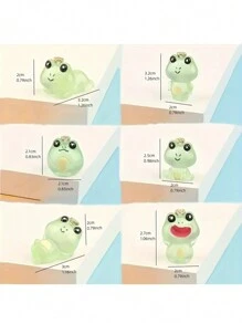 6入組發光皇冠青蛙樹脂配件,創意苔蘚工藝小飾品 - 綠色 - 查看 6