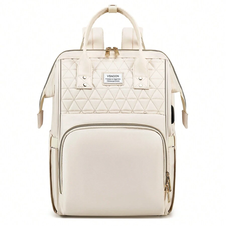 VSNOON Laptop Backpack For Women,15.6 Inch Stylish Rucksack Wide Open, College School Backpack With USB Charging Port, Water Resistant Travel Business Work Bag Computer Bookbag For Men - Beige - View 1