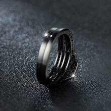 Vanel 2入組華麗疊戴戒指-光環戒及永恆戒,鑲嵌紫色鋯石,與日常穿搭搭配,完美的約會禮物,送給你的暗戀對象 - 槍黑色 - 查看 4