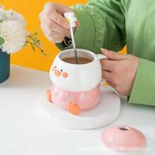 Cute 3D Duck Coffee Mug,Funny Duck Ceramic Coffee Cup With Hat Lid And Lovely Flower Spoon,Suit For Mug Warmer,Novelty Morning Mug Christmas Birthday Present For Office Friends Women Girls - 黃色 - 查看 10