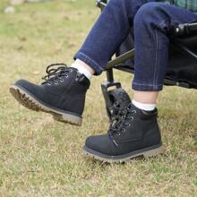 Kids Classic Zipper Lace Up Waterproof Wedding Party Prom Comfort Work Boot Fall Winter Boys Shoes Birthday Halloween Christmas Gifts - màu đen - Xem 1