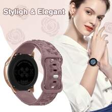 Unbeinst 1 条 20 毫米压纹玫瑰硅胶表带，女式防水运动表带，兼容三星 Galaxy Watch 6/5/4（40 毫米 44 毫米）/Galaxy Watch 5 Pro（45 毫米）/Galaxy Active 2/Galaxy Watch 3 - 煙紫色 - 查看 2