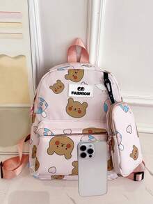 Children's Backpack Cartoon Bear Print Schoolbag Cute Kindergarten Kids' Shoulder Bag For Travel Large Capacity - Pink - View 7