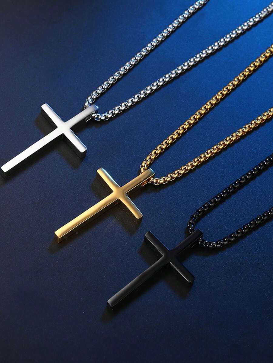 Men's Pendant Necklaces - CHAIN WITH SQUARE CROSS PENDANT - View 1