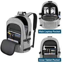 VSNOON Anti-Theft Laptop Backpack, 17.3 Inch Business Laptop Rucksack Bag With USB Charging Port & Lock, Water Resistant Travel Backpack Computer Bag For Women Men, Travel Work Bag - Grey - View 4