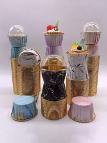 Forros de cupcakes con estampado de mármol negro de 50/25 piezas, tazas para hornear de borde enrollado de aluminio resistente a altas temperaturas, adecuadas para bodas, cumpleaños, fiestas y herramientas para hornear