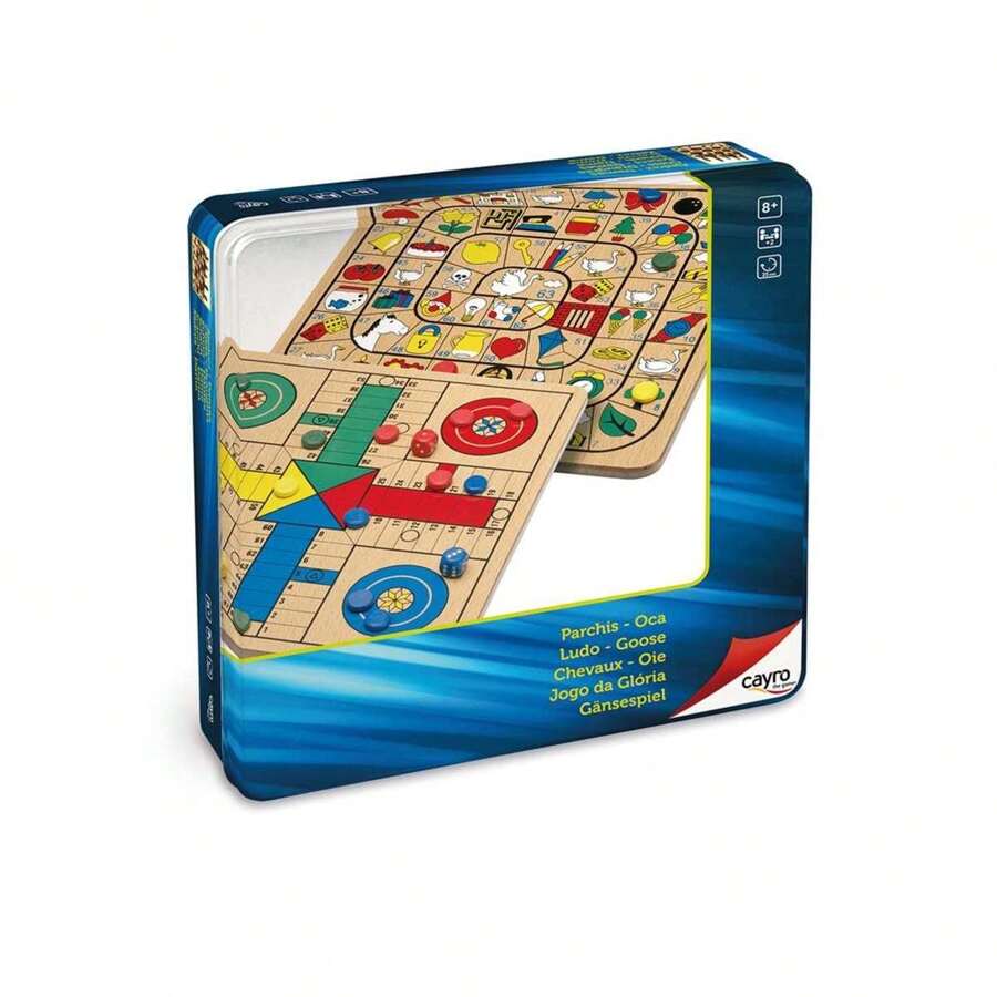 Juego Parchis 4 y Oca de madera en caja de metal 25,5x25,5 cm ✅ Entrega 24/48h a España (península) - Juegos de Mesa Clásicos - Juegos de Mesa en Familia - Juegos de Mesa para Niños - Juegos de Mesa Tablero - Cayro - Ref. 752 - Multicolor - Ver 1