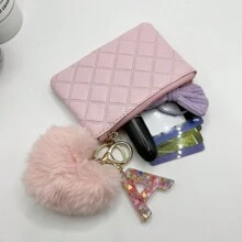 1入心形毛球字母鑰匙扣錢包便攜式旅行小拉鍊珠寶收納袋女性短式信用卡收納包大容量錢包字母首字母鑰匙扣可愛的毛絨絨鑰匙包包字母首字母A-Y情人節禮物熱粉紅色錢包 - 粉色 - 查看 7