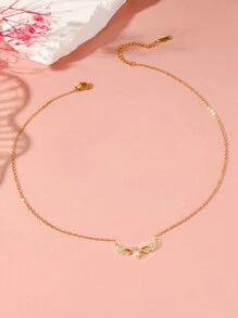 Hihho 1入瓶情人節豪華天使翅膀設計女士吊墜項鍊,飾有立體氧化鋯,珠寶禮品 - 金黃色 - 查看 2