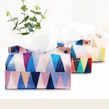 Colorful Tissue Box Geometric Pattern Leather Paper Towel Holder For Living Room And Bedroom, Multifunctional Napkin Storage Box - Purple - View 3
