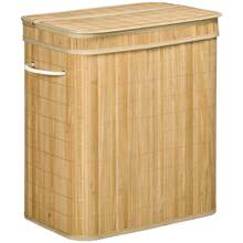 HOMCOM Panier à linge en bambou avec couvercle et poignées capacité 90 litres avec 2 sections et un sac amovible en tissu - 54,2 x 35,2 x 59,5 cm - Kaki - Voir 4