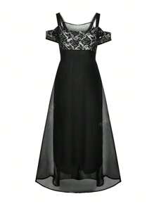 Vestidos de noche talla grande vestido largo con encaje hombros descubiertos elegantes moda para mujer