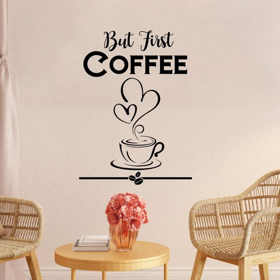 1pc Black Coffee Cup Wall Sticker, Removable Pvc Material Wall Sticker, Suitable For Living Room Cafe Wall Sticker, 11.8 Inches X 15.7 Inches - Black - View 1
