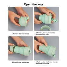 1只新款戶外運動摺疊矽膠水瓶摺疊伸縮水杯旅行杯登山便攜水瓶 - 綠色 - 查看 5